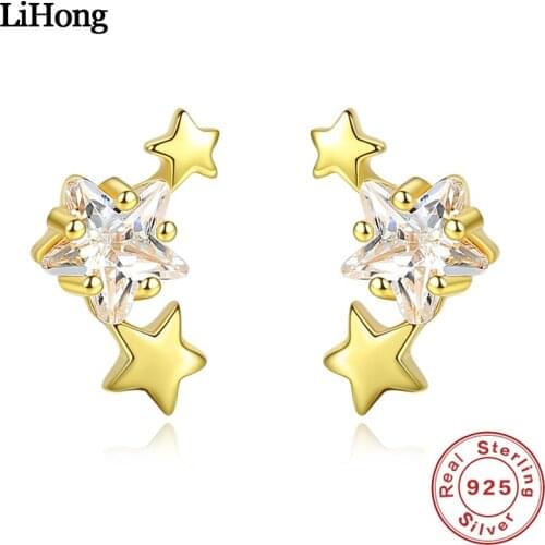 New Design 100% 925 Sterling Silver Star Zircon Stud Earrings for Women Luxury Trendy Jewelry Valentine Day Gift