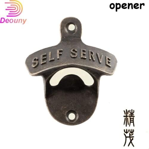 DEOUNY Opener Iron Wall Mounted Bar Beer Glass Wine Bottle Cap Opener Kitchen Tools Accessories Can Without Srew Tools 1PCS