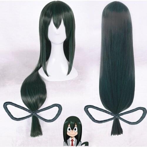 My Hero Academia Baku no Hero Asui Tsuyu Wig Dark Green 80cm Long Straight Cosplay Wigs + Wig Cap