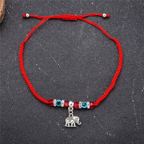 Hand-woven Red Elephant Red Thread String Blue Turkish Eye Charm Bracelet For Women Adjustable Braided Rope Jewelry Dropshipping