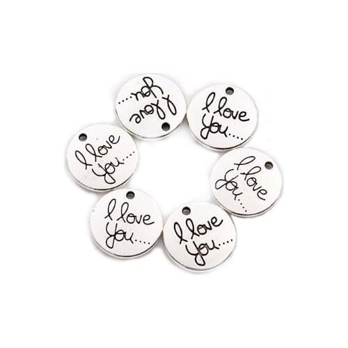 20pcs/lot love 20mm Round lettering Connector Metal Alloy Pendant For DIY bracelet Jewelry Making dgfe4s