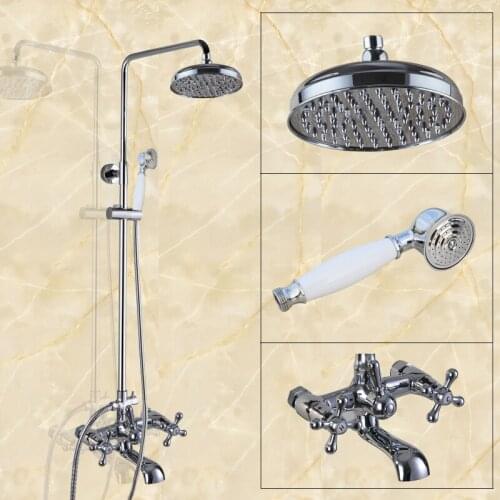 Polished Chrome Brass Wall Mounted Rain Bathroom Rainfall Shower Faucet Set with Hand Spray Shower Head Tub Mixer Tap 2cy321