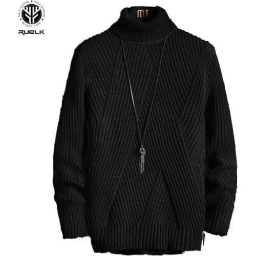 RUELK 2020 Autumn And Winter Mens Turtleneck Sweater Version Of The Trend of Personality White Thick Knit Sweater Warm Sweater