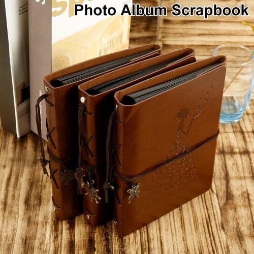 DIY Leather Notebook Vintage Handmade Retro Spiral Binding Craft Photo Albums for Wedding Family Birthday Child Gift Scrapbook