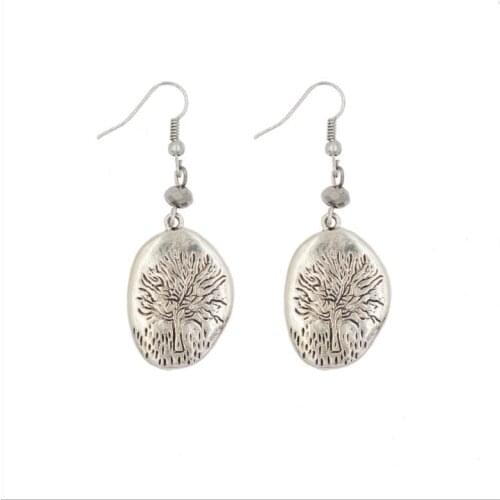Metal Wisdom Tree Drop Earrings For Women Vintage Alloy Charm Tire Bead Dangle Fishook Earrings Fashion Jewelry