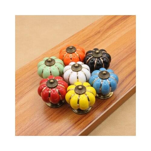Vintage Furniture Handle Door Knobs Furniture Drawer Cupboard Kitchen Pull Handle Pumpkin Ceramic Cabinet Handles Retro Hardware