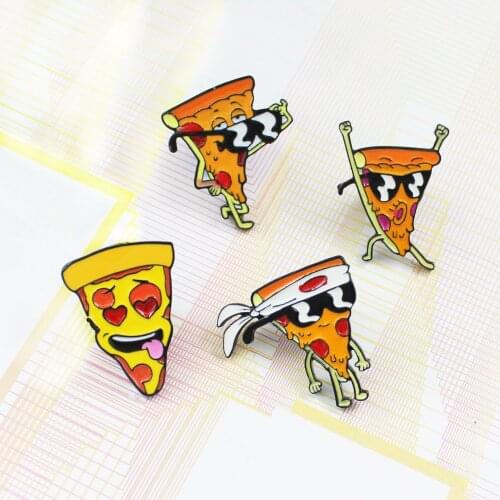 Funny Personification PizzaMan Wearing Glasses Tongue-spitting Cheer Pizza Enamel Lapel Pin Food Brooch For Friend Gift Brooches