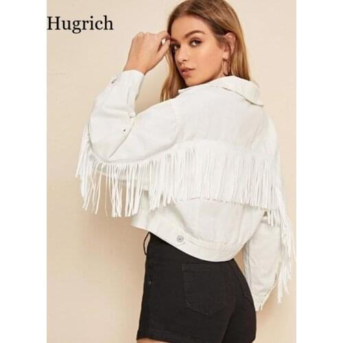 Fringe Beaded Loose Denim Jacket Coat Women 2021 New Autumn Fashion Long Sleeve Casual Ladies Outerwear Chaqueta Mujer