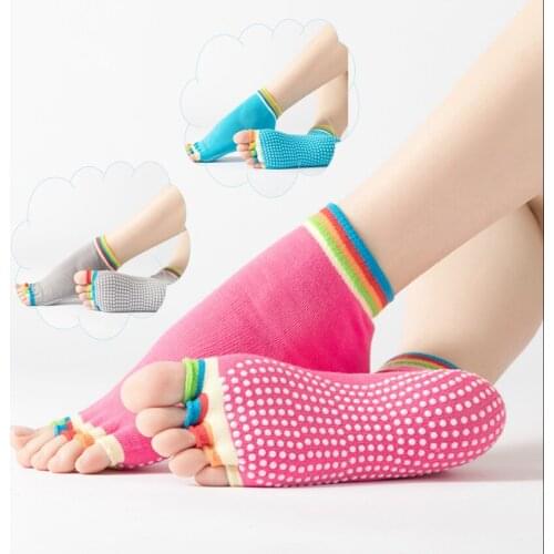 Women NonSlip Color Rainbow Yoga Socks Quick-Dry Breathable Ballte Pilates Yoga Dance Fitness Gym Sport Five Toe Elastic Socks