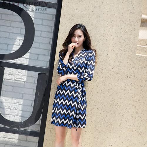 Ladies printed dress women in autumn casual elegant wrist sleeve v-neck tunic knee-length bodycon beach summer dress DD421 F