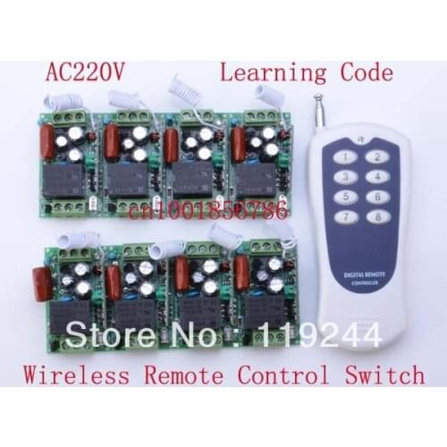 220V 8CH Radio RF Wireless Remote Control Switch Receiver& transmitter Learning Codelight lamp LED ON OFF Output Adjusted mini