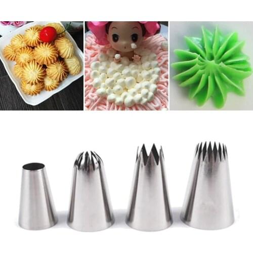 4 Pcs Large Icing Piping Nozzle Russian Pastry Tips Tools Stainless Steel Piping Icing Nozzle Cupcake