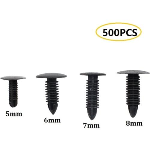 500PCS Fits Hole 5mm 6mm 7mm 8mm Auto Trunk Roof Trim Panel Fastener Clip Universal Black Plastic Rivet