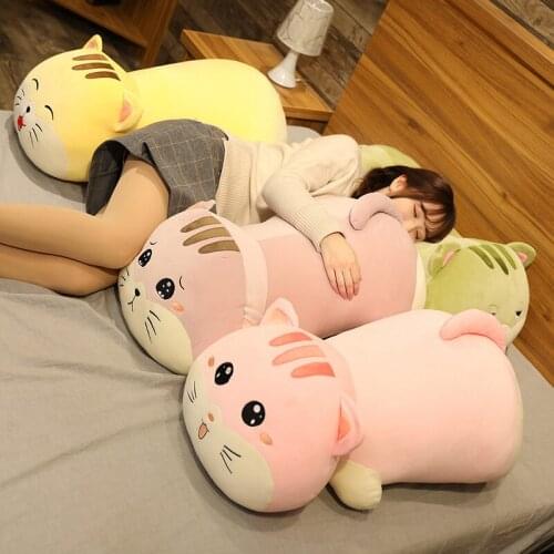55/75/95cm Cartoon Cute Lying Cat Plush Toys Stuffed Animal Doll Soft Nap Pillow Cushion Sofa Decor Gift for Kids Baby Girls