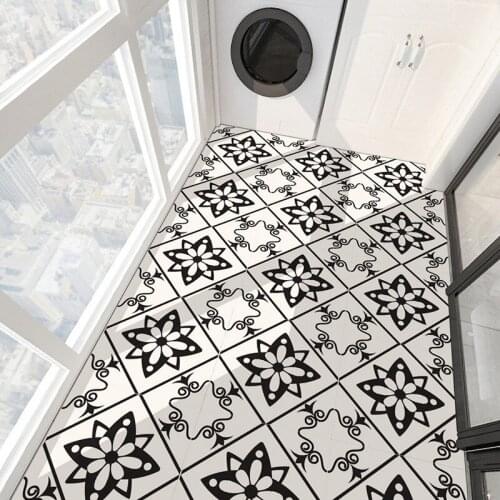 8Pcs Black And White Pattern PVC Floor Tiles Stickers Creative Green Home Renovation Tile Stickers Bedroom Wall Stickers