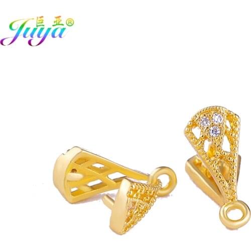Juya DIY Fine Jewelry Findings Hooks Fastenings Gold Pinch Clip Bail Accessories For Fashion Dangle Agate Pearls Earrings Making