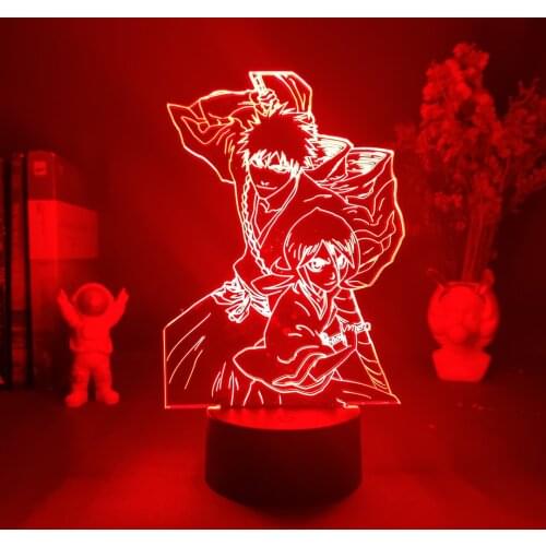 Anime Bleach Figures Kurosaki ichigo Shikai x Kuchiki Rukia 3D Visual Night Light 7 Color Changing LED USB Desk Lamp Home Art De