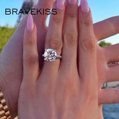 BRAVEKISS Luxury Wedding Big CZ Prong Setting Round Rings Crystal Engagement Love Ring for Women jewelry Accessories BUR0574A