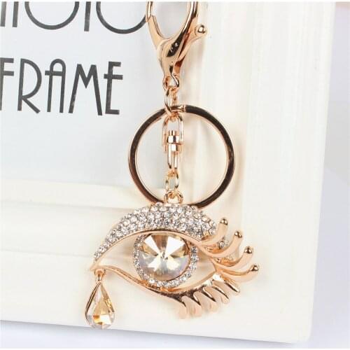 Gold Eye Tears Pendant Charm Rhinestone Crystal Purse Bag Keyring Key Chain Wedding Party Carkey Gift