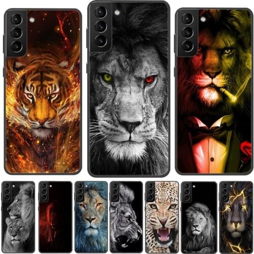 For Samsung S21 5G Case Black TPU Bumper Soft Silicon Phone Cover For Samsung Galaxy S21 Ultra S21 Plus Case Tiger Lion Funda