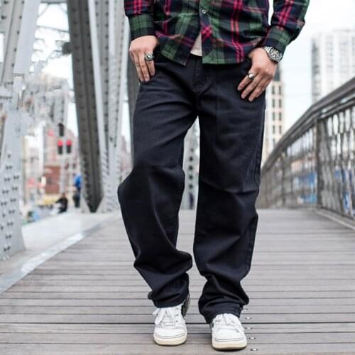 Men Hiphop Baggy Jeans Black Loose Fit Mens Hip Hop Streetwear Denim Pants Plus Size Bell Bottom Skateboard Jeans Trousers Long