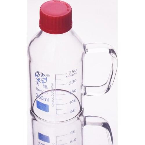 Reagent bottle,With red screw cover,Borosilicate glass handle,250ml GL32mm,Graduation Sample Vials Plastic Lid