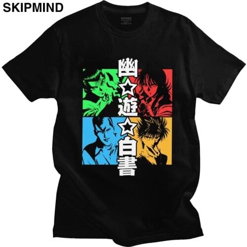 Yu Yu Hakusho Shirt Men Short Sleeve Cotton Yusuke Urameshi T-shirt Japanese Manga Kazuma Kuwabara Tshirt Anime Hiei Tee Clothes
