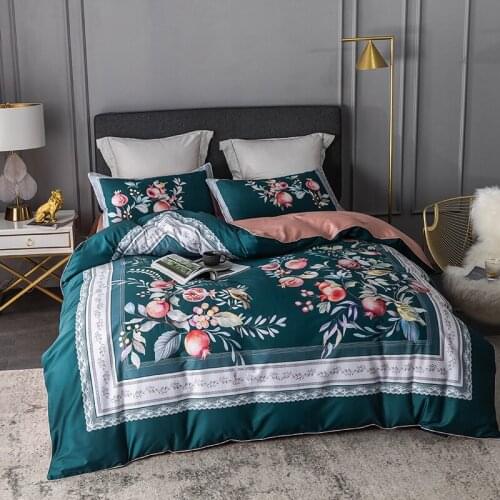 New 4pcs 600TC Egyptian cotton Duvet Cover Sets King Queen Size Bedding Sets Pillowcases birds bed cover Bed Linen