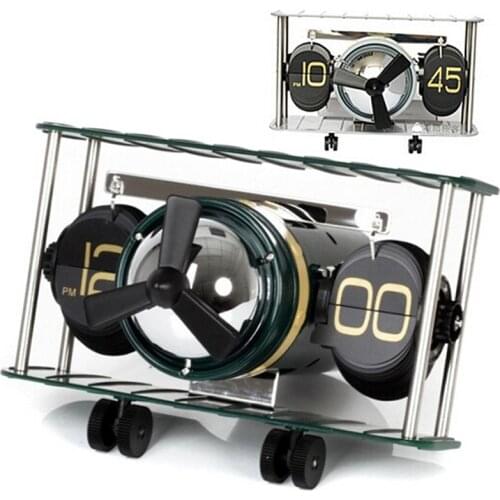Creative Aircraft Head Automatic Flip Clock Desk Table Down Page Internal Gear Operated Clock Europe Table Clock Home Decor LA23