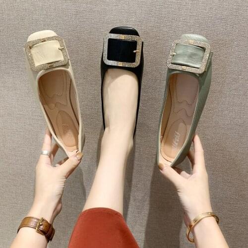 2020 best-selling shallow mouth square toe luxury fashion rhinestone solid color flat shoes womens banquet essential W38-78