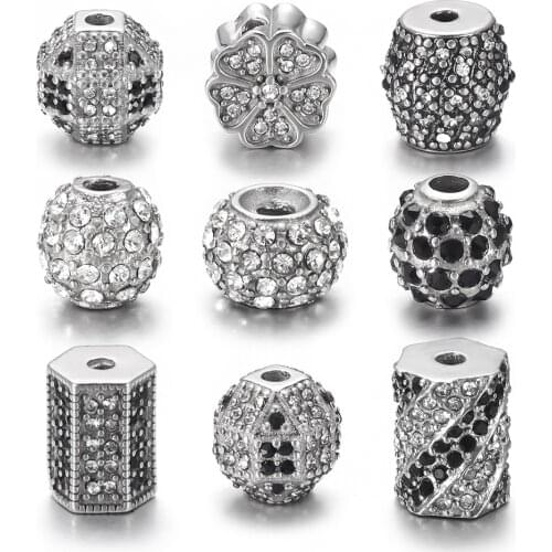 2pcs Stainless Steel Spacer 2mm Small Hole Metal Bead With Zircon Stone Charm Slider DIY Beaded Bracelet Making Jewelry Findings