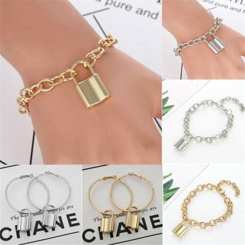 Fashion Zinc Alloy Lock Bracelet Anklet Chain Earrings Charms Padlock Jewelry