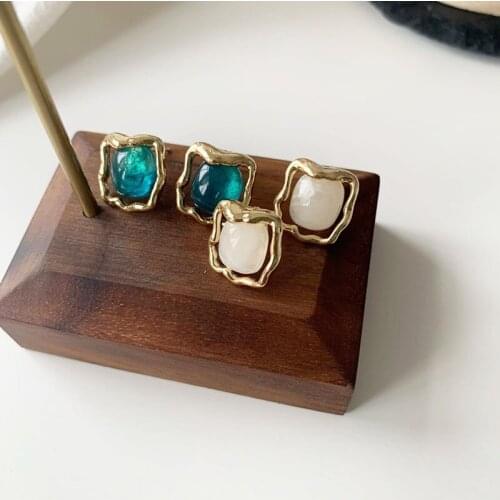 SRCOI Trendy Elegant Glass Stone Stud Earring Simple Metal Small Square Earrings Women Lovely Temperament Jewelry Gifts 202104