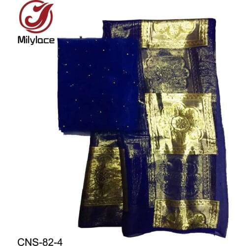 New 100% Real Silk Fabric with Checked Gilding Pattern high quality 5 yards+African Tulle Lace Fabric 2 yards for Clothes CNS-82