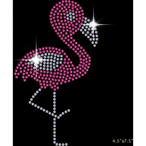 New Design Cute Hot Pink Flamingo Large Rhinestone Diamonte Transfer Iron On Motif Hotfix