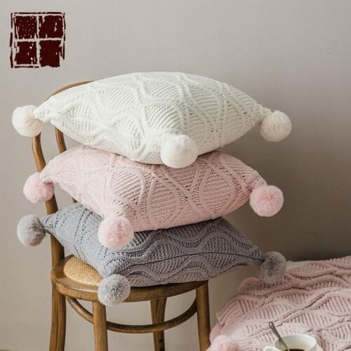 The new diamond-shaped chenille ball knitted pillow pillowcase sofa car cushion soft assembly decoration