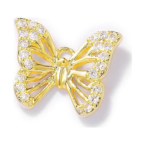 Factory wholesale Gold Color Brass and Zircon Butterflie Charms Pendants Necklace and Bracelet Earring Diy Jewelry Accessories