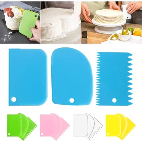 Plastic Scraper Three Piece Set With Cake / Cream Cutter Spatulas Dough Scraper Baking Tools Blade Batter Kitchen Gadgets