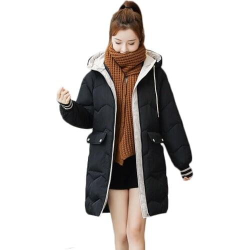 WSYORE Casual Loose Mid-leng Cotton Coat Women Autumn and Winter Female Student Large Size Wild Hooded Padded Jacket NS2828