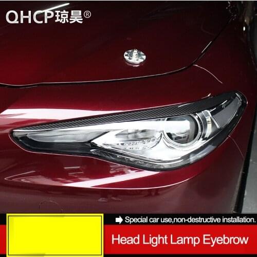 QHCP Carbon Fiber Headlight Eyebrow Cover Stickers Front Headlamp Eyebrows Head Lamp Eyelids Car Accessory For Alfa Romeo Giulia