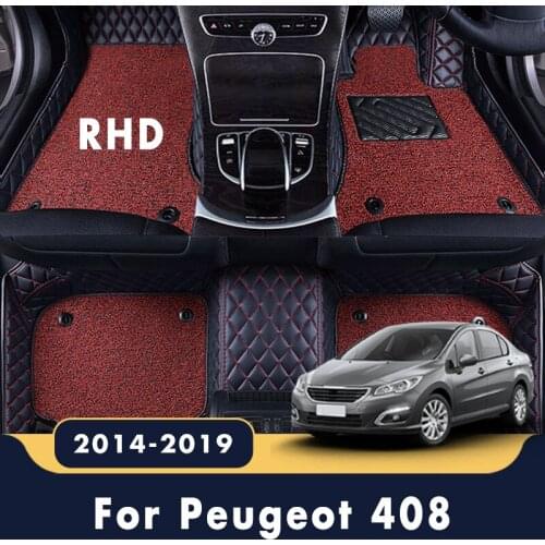 RHD For Peugeot 408 2019 2018 2017 2016 2015 2014 Luxury Double Layer Wire Loop Car Floor Mats Carpets Leather Styling Covers
