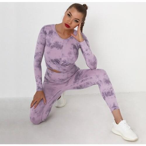 Casual Sexy Yoga 2 Pcs Sets Womens High Waist Push Up Tracksuit Sets Tie Dye Women Sports Workout Scrunch Fitness Running Sets