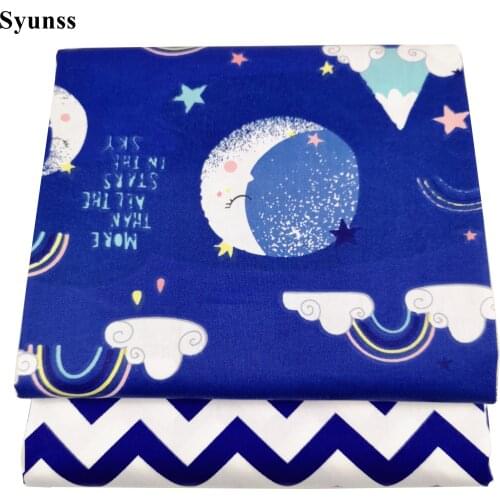 Syunss Navy Moon Cloud Wave Printed Cotton Fabric for Diy Patchwork Quilting Baby Cribs The Cloth Cushions Blanket Sewing Tissus