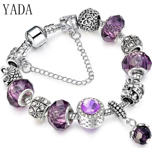YADA Gifts ins Designer Handmade Purple Bracelets&Bangles For Women Stainless Steel Bracelets Crystal Jewelry Bracelet BT200202