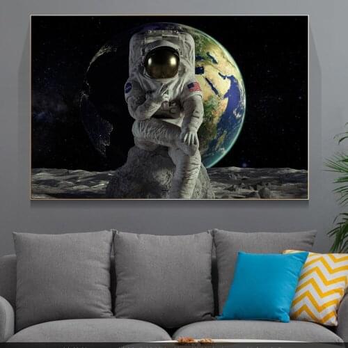 Funny Art Poster Spaceman Take Photos Home Decor Wall Art Prints Astronaut Pose Painting On Canvas Picture For Living Room