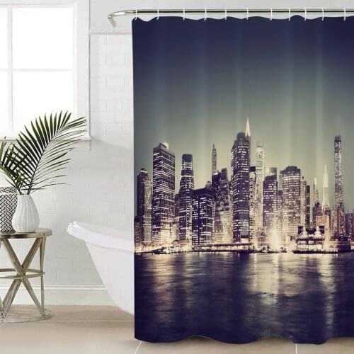 City Building Night Landscape Shower Curtain Bathroom Decorative Waterproof Polyester Fabric Curtain for Bathroom