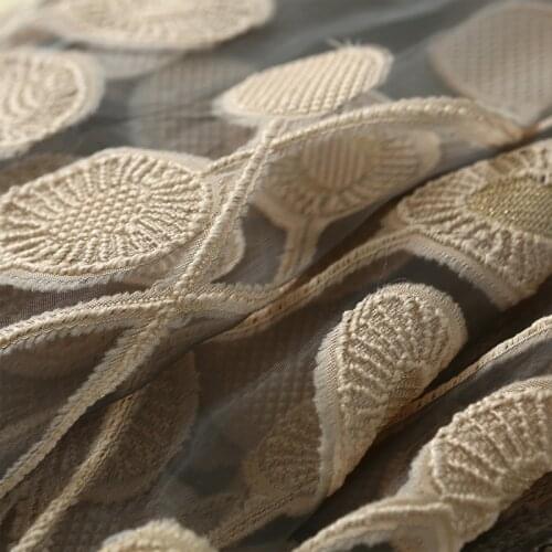 Custom modern Hollow embroidered stripe flower coffee lace livingroom bedroom curtain tulle sheer M129