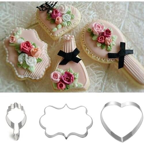 4pcs patisserie reposteria Heart Mirror Nail Polish Metal Cookie Cutter Fondant Cake Decor Tools Cupcake Toppers Biscuit Mold