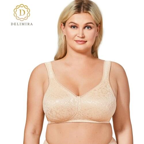 DELIMIRA Womens Lace Wireless Smooth Bra Minimiser Plus Size Unlined Comfort