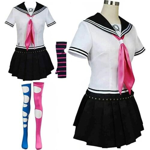 Women 6PCS Ibuki Mioda Cosplay Custome Dangan Ronpa 2 Cosplay Goodbye Despair Shirt Dress School Girl JK Uniform Halloween